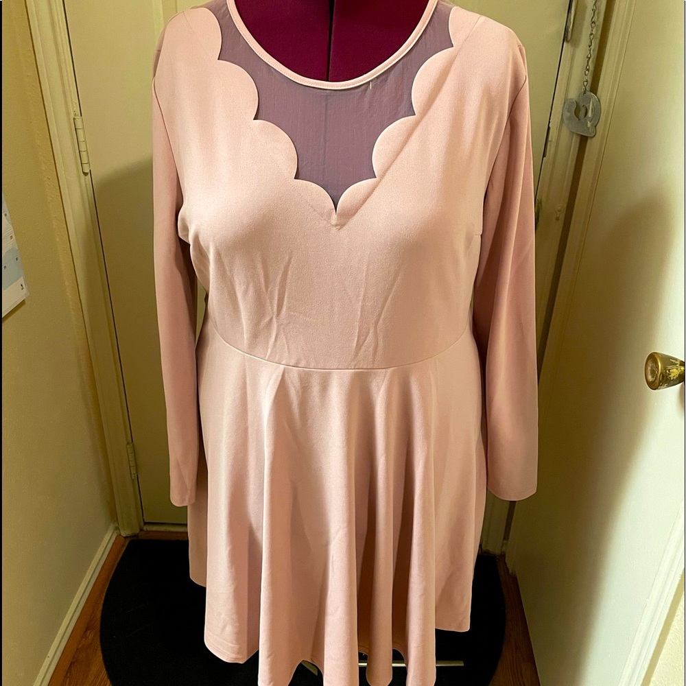 Shein blush skater dress with sheer scalloped opening in front and back - Picture 1 of 4